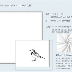 【juritan様オーダー品】ハクセキレイの刺しゅうハンカチ 2枚目の画像