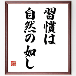 名言「習慣は自然の如し」額付き書道色紙／受注後直筆（Y6944） 1枚目の画像