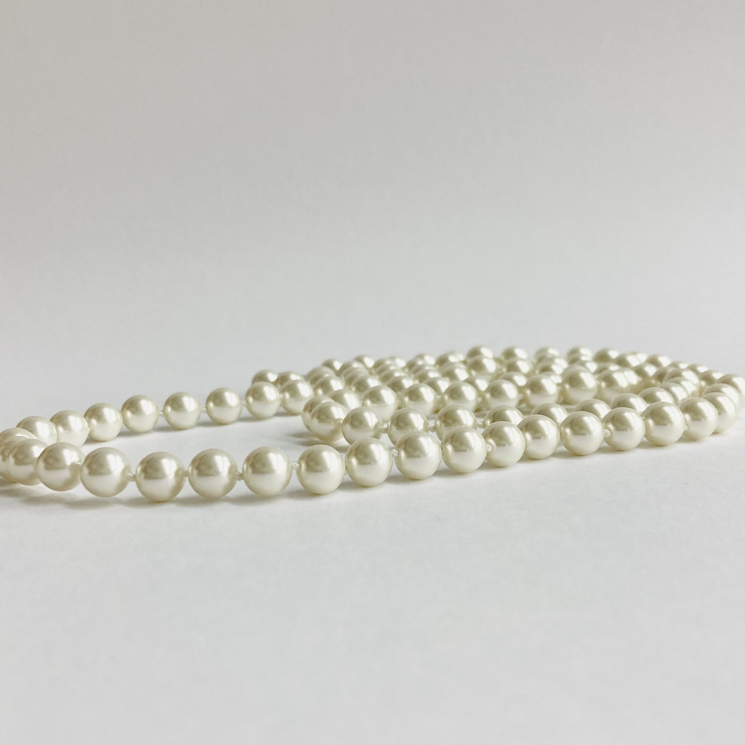 ガラスパール2連オールノットネックレス/8mm約42/約60cm/ペールホワイト/R/made in japan