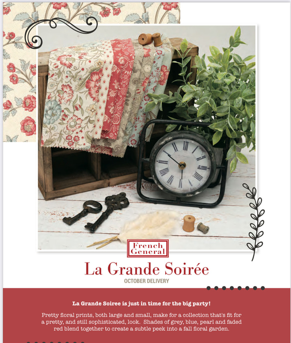 新作入荷！『Moda モダ　フレンチジェネラル La Grand Soiree　花柄　クリーム地』～50㎝単位でカット～ 3枚目の画像