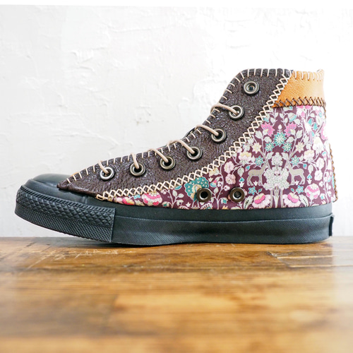 受注制作】リバ＆モリスの牛革パッチワーク靴 HI 黒ソール スニーカー  