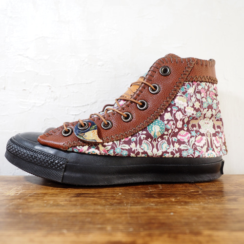 リバティとウィリアムモリス生地と牛革のパッチワーク靴】