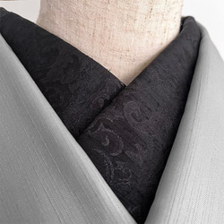 ダマスクの紋織 黒鶫(くろつぐみ) 半衿 ハンドメイド半襟 ブラック ボタニカル 5枚目の画像