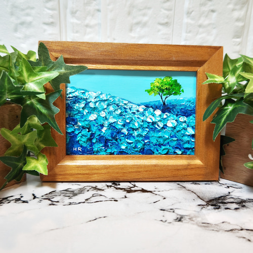 油絵 ミニ絵画【ネモフィラ畑】 絵画 ＨＲ 通販｜Creema(クリーマ)