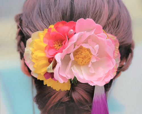 和装に合うヘアアクセサリー「牡丹」バレッタ 特大 バレッタ