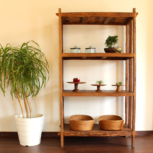 木製ラック チーク 古材 古木 廃材 本棚 ディスプレイラック 展示棚