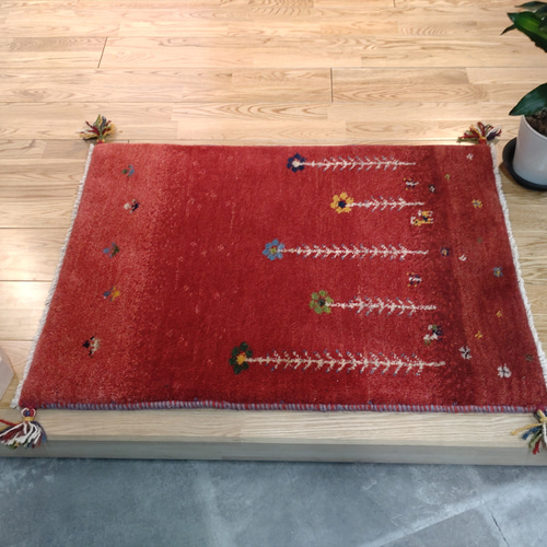 キャンペーン】ペルシャギャッベ 玄関85×63 桃色茜色ザクロの木