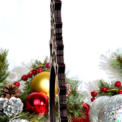 ミラーアクリル×木材　アクリル×木材　名入れ　クリスマスオーナメント　オリジナル台座付き 18枚目の画像