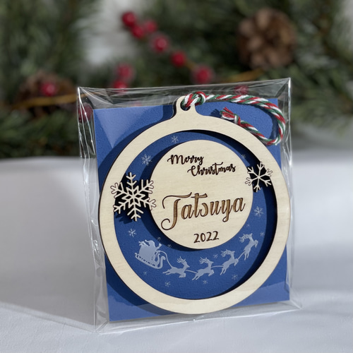 ミラーアクリル×木材 アクリル×木材 名入れ クリスマスオーナメント