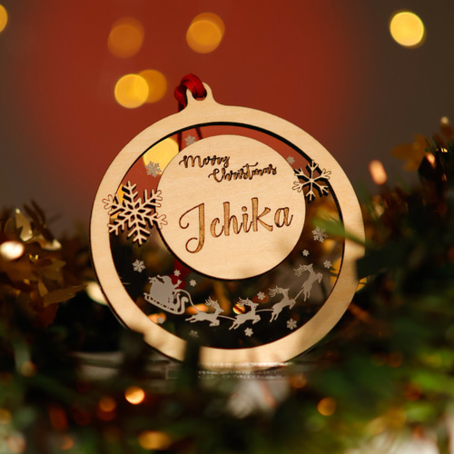 ミラーアクリル×木材 アクリル×木材 名入れ クリスマスオーナメント