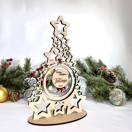アクリル ミラー オブジェ 鏡 インテリア 雑貨  クリスマスグッズ ミラーアクリル×木材 アクリル×木材 名入れ クリスマス
