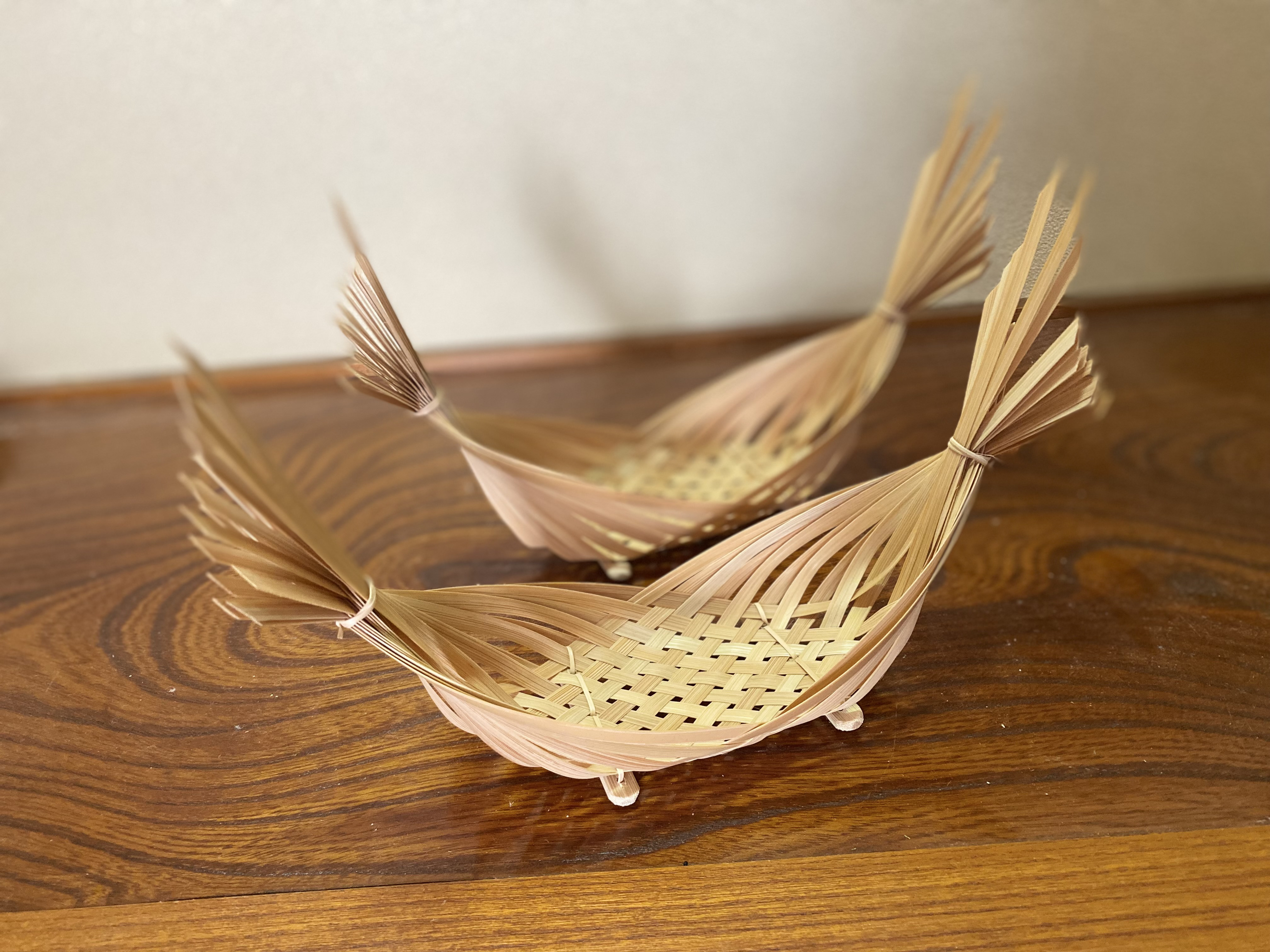 【2コ1セット】普段の暮らしを楽しく、心豊かに！　ペアの竹細工　カゴや小物入れに