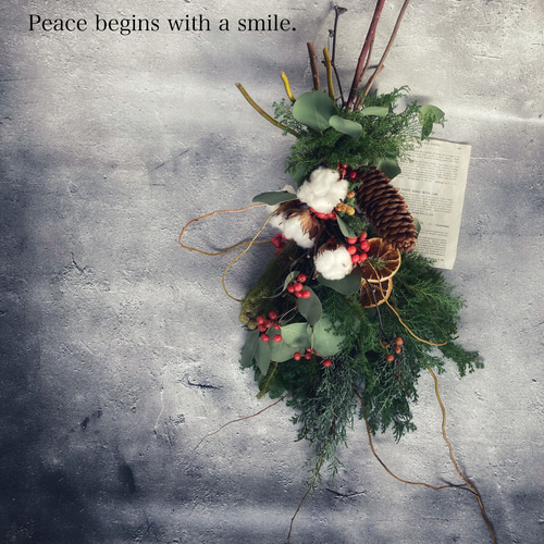 クリスマススワッグ森とオレンジ:ドライフラワースワッグ スワッグ 花