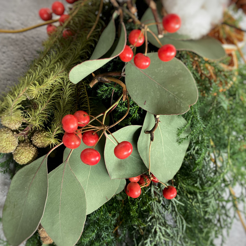 クリスマススワッグ森とオレンジ:ドライフラワースワッグ スワッグ 花