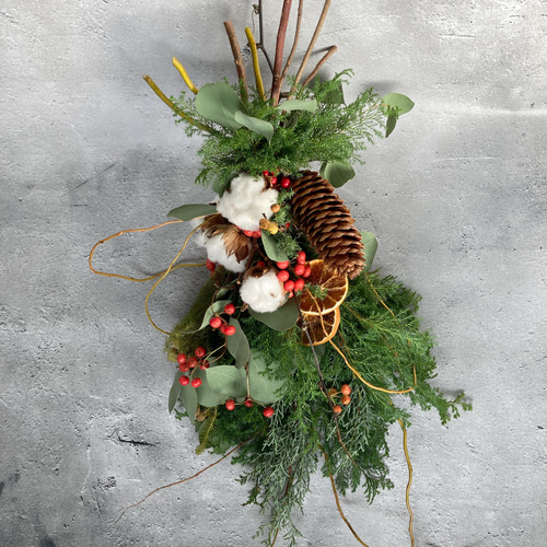 クリスマススワッグ森とオレンジ:ドライフラワースワッグ スワッグ 花