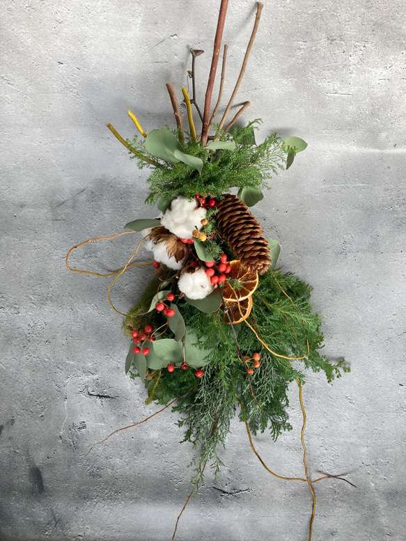 クリスマススワッグ森とオレンジ:ドライフラワースワッグ スワッグ 花