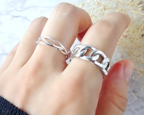 Creema限定！送料無料！クロスラインのシルバーリングとチェーンリング