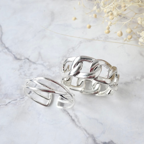 Creema限定！送料無料！クロスラインのシルバーリングとチェーンリング