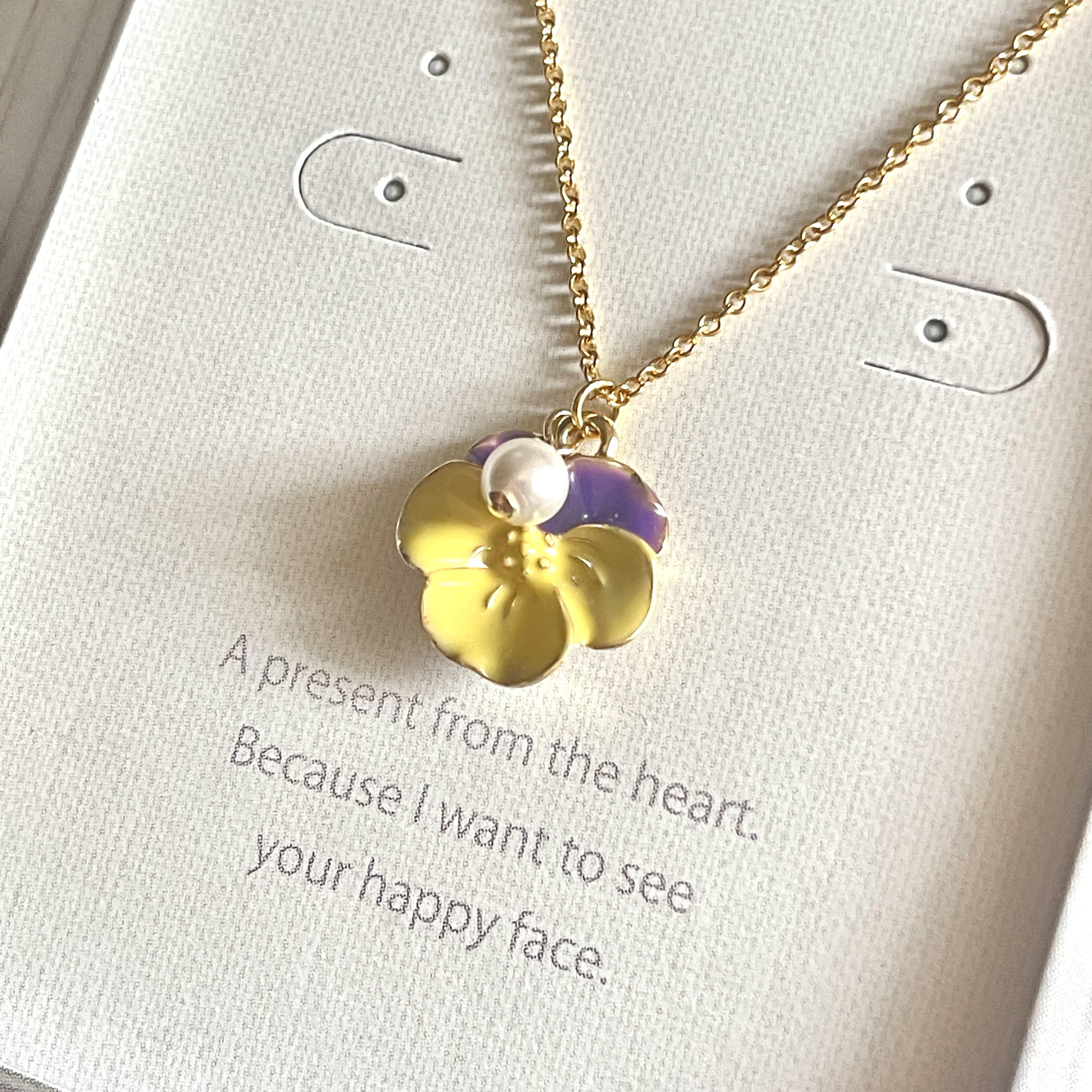 14kgf ビオラとパールのピアス・ネックレスセット/黄色（14金ゴールドフィルド)