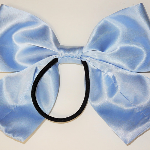 リボン ヘアゴム 水色 サテン 大きめ 発表会 着物 ヘアアクセ コスプレ