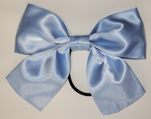 リボン ヘアゴム 水色 サテン 大きめ 発表会 着物 ヘアアクセ コスプレ