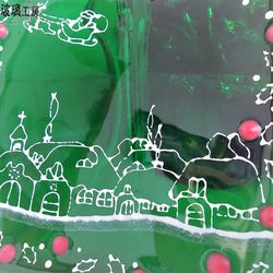 【受注作成】クリスマス　お皿　冬の街並み　街並み　冬　雪景色　冬景色　ガラス　ケーキ皿　サンタクロース　ソリ　トナカイ 4枚目の画像