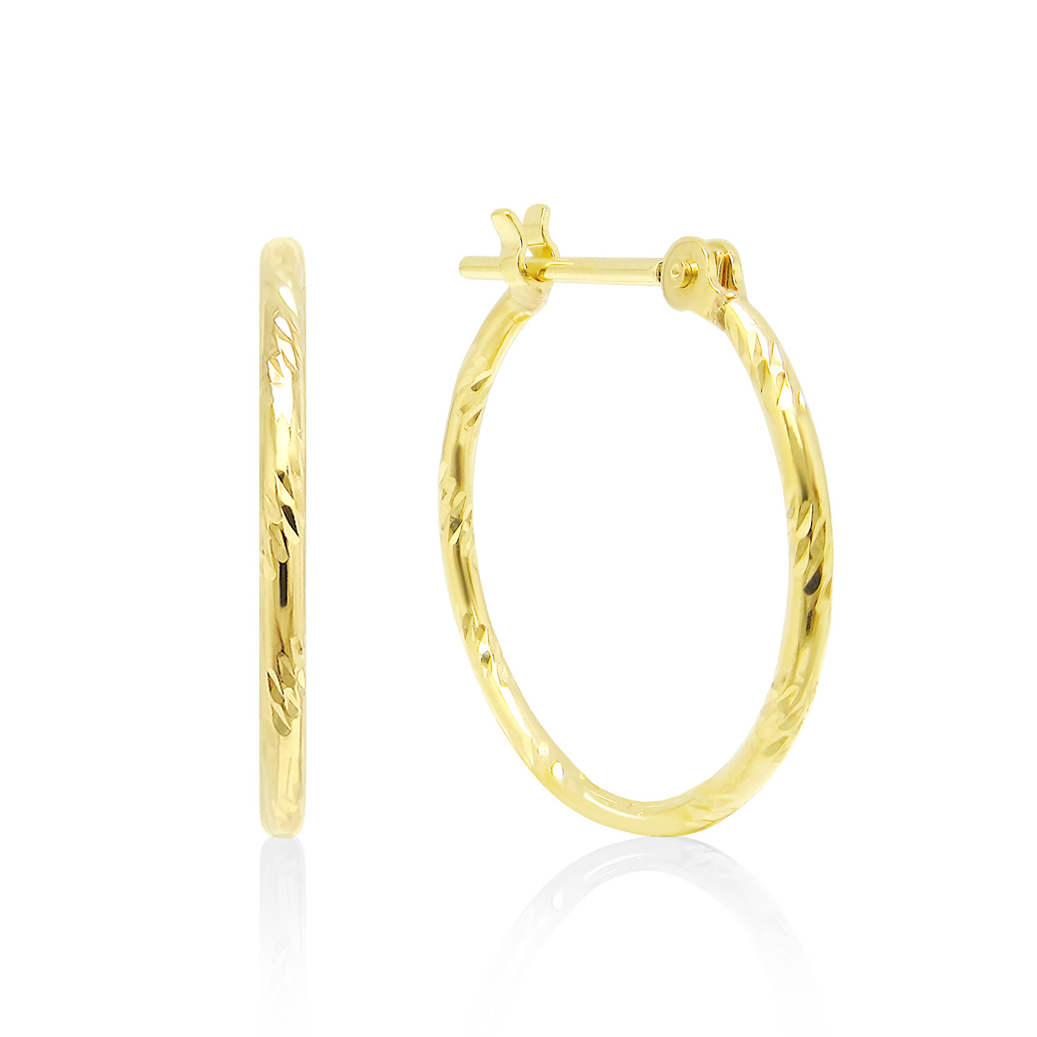 カットラインがキラッと輝く！ 程よい大きさで人気の K18 イエロー ゴールド シンプル フープ ピアス ★在庫あり★