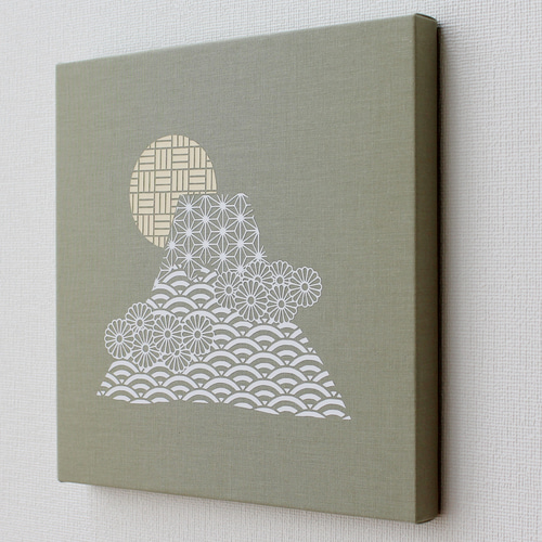 富士山-和柄パネル M-611【6色】白-ベージュ ファブリックパネル