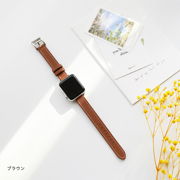 高級革 アップルウォッチ Apple Watch スリム バンド 全5色 幅14mm 白ステッチ ass-gme 8枚目の画像