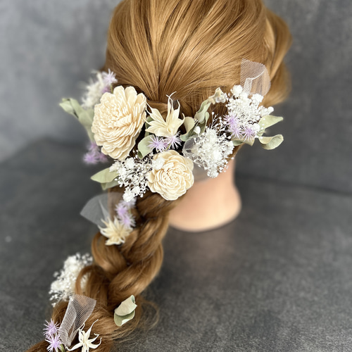 ヘッドドレス 髪飾り 結婚式 成人式 ドライフラワー ヘアアクセサリー