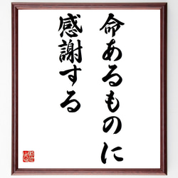 名言「命あるものに感謝する」額付き書道色紙／受注後直筆（Y7188） 1枚目の画像