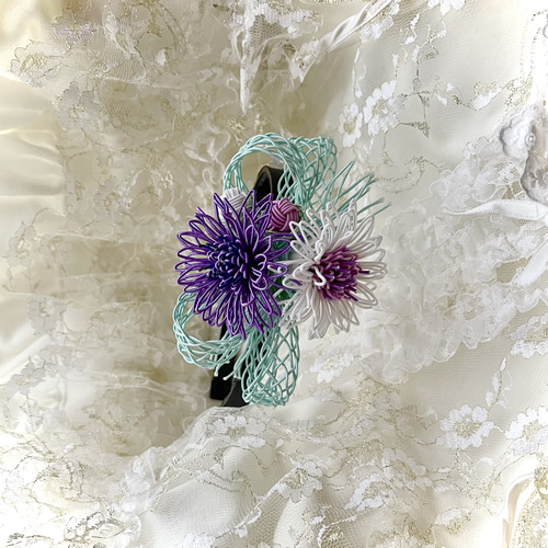 水引のレースリボンと矢車菊のカチューシャ カチューシャ temps