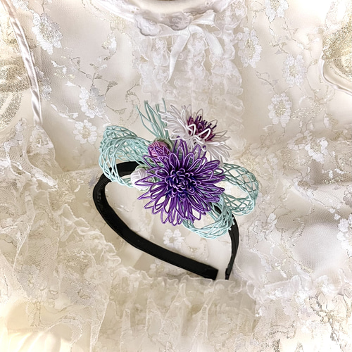 水引のレースリボンと矢車菊のカチューシャ カチューシャ temps