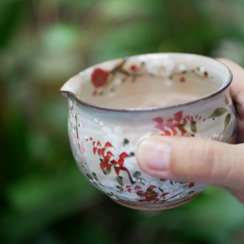 四季草花文・コーヒー碗皿【清水焼】 四季草花 片口とぐい呑みのセット