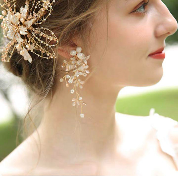 ins大人気イヤリング！ウェディングアクセサリー  結婚式　パール　ゴールド9/23 1枚目の画像