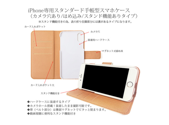 iPhoneスタンダード手帳型スマホケース （カメラ穴あり/はめ込みタイプ）【桜雪（雪の華シリーズ弐）】（名入れ可） 4枚目の画像