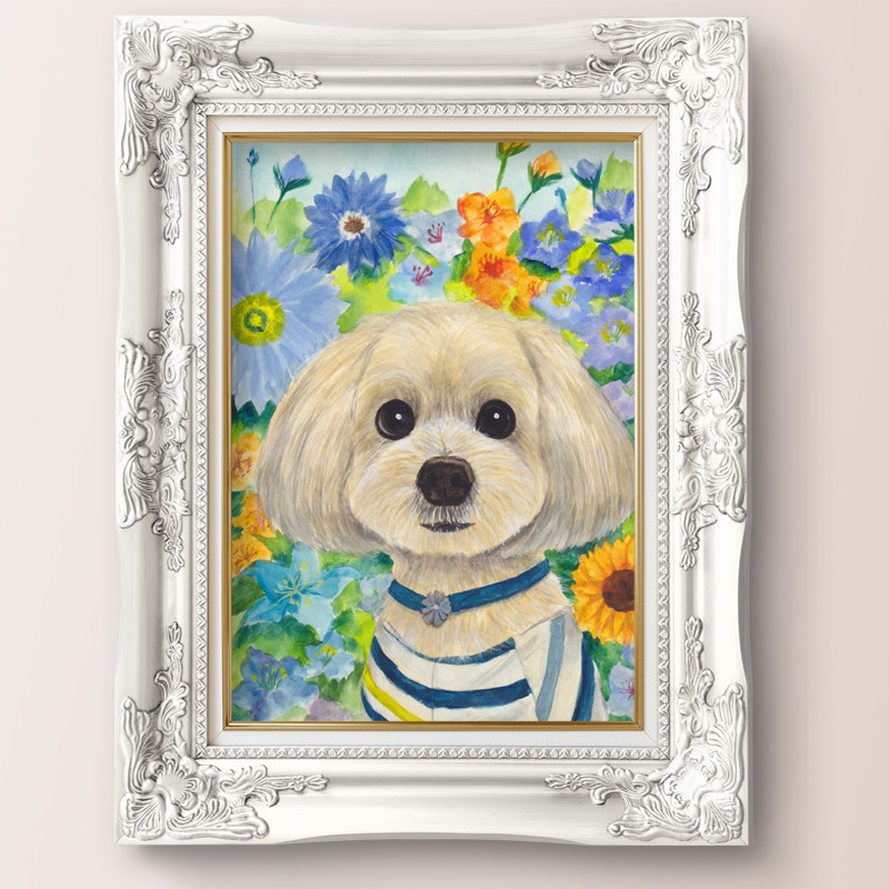 花とうちの子＊ペット似顔絵＊手描きイラスト＊オーダーメイドのアートポスター＊花冠＊猫＊犬 19,800円