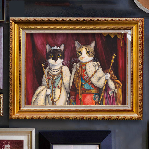 オーダーの品　自作絵画　猫とうさぎの肖像画 オーダーの品 自作絵画 猫とうさぎの肖像画