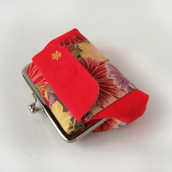 ★親子がま口★レトロな花柄と赤い帆布　がま口財布　和風　　ポケット付き 4枚目の画像