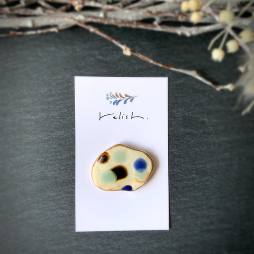 水玉模様 やちむん風 金継ぎ ライン 陶器 ポニーフック ヘアゴム