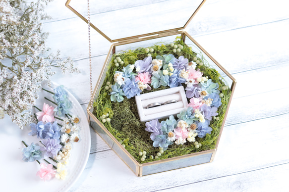 ＊ring pillow ☆オーダーメイド☆お好きなお花でお作りするガラスケースのリング flowerガラスケースアレンジ message or 花束・アレンジメント