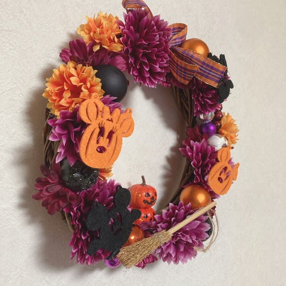 【handmade】ハロウィン フラワーリース ハンドメイド 25cm 2枚目の画像