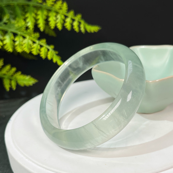 獨特 天然 玻璃體 綠色 螢石手鐲 60MM 冰透少棉 水晶手環 提升效率 凈化磁場 第5張的照片