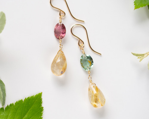 14kgfラブラドカービング・グリーントルマリンピアス/イヤリング 14kgfラブラドカービング・グリーントルマリンピアス/イヤリング