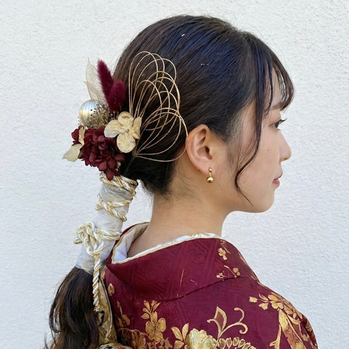成人式の髪飾り新品❗️ 成人式 髪飾り 成人式髪飾り ボルドー×ゴールド 水引き髪飾り 卒業式