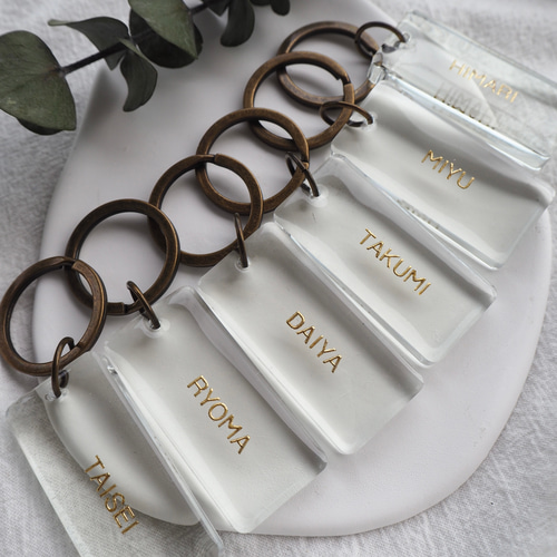 clear L】レジン 名入れ 入園入学 送別 キーホルダー 結婚式 席札 お