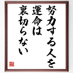 名言「努力する人を、運命は裏切らない」額付き書道色紙／受注後直筆（Y7247） 1枚目の画像