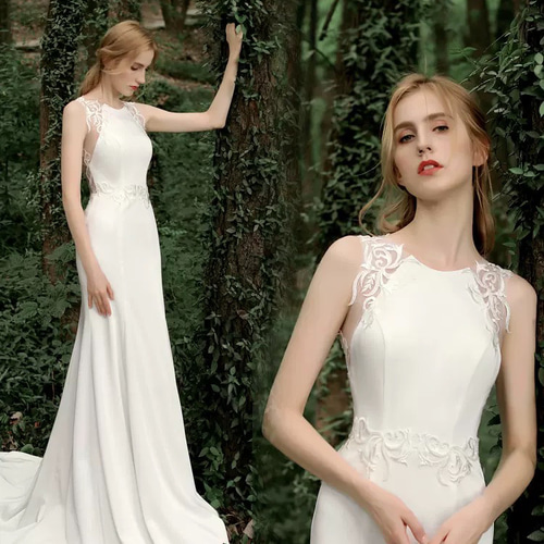 フィッシュテール Vネック ウエディングドレス 二次会 フォト ドレス  