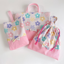 ハンドメイドレッスンバッグ 他 【3点セット】入園・入学セット♡うさちゃん&お花 cdabedc1860a97926f283e898a1660