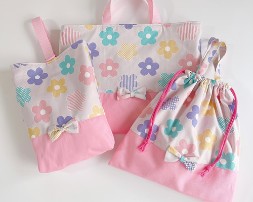 送料無料〉入園入学☆3点セット✿︎お花柄/レッスンバッグ・シューズ